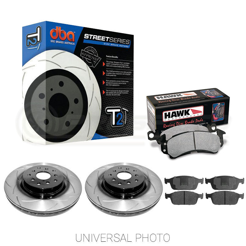 DBA T2 Slotted Rear Rotors w/Hawk Performance HP+ Pads - Ford Focus Inc ST LZ 15-18 | Pro Speed
