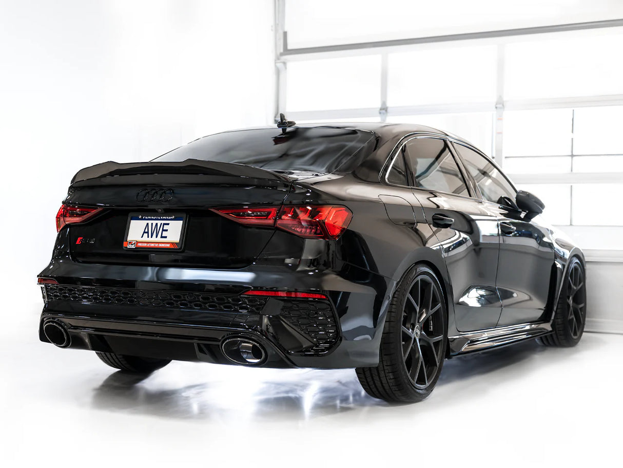 Audi rear view with AWE Tuning SwitchPath Cat Back Exhaust System
