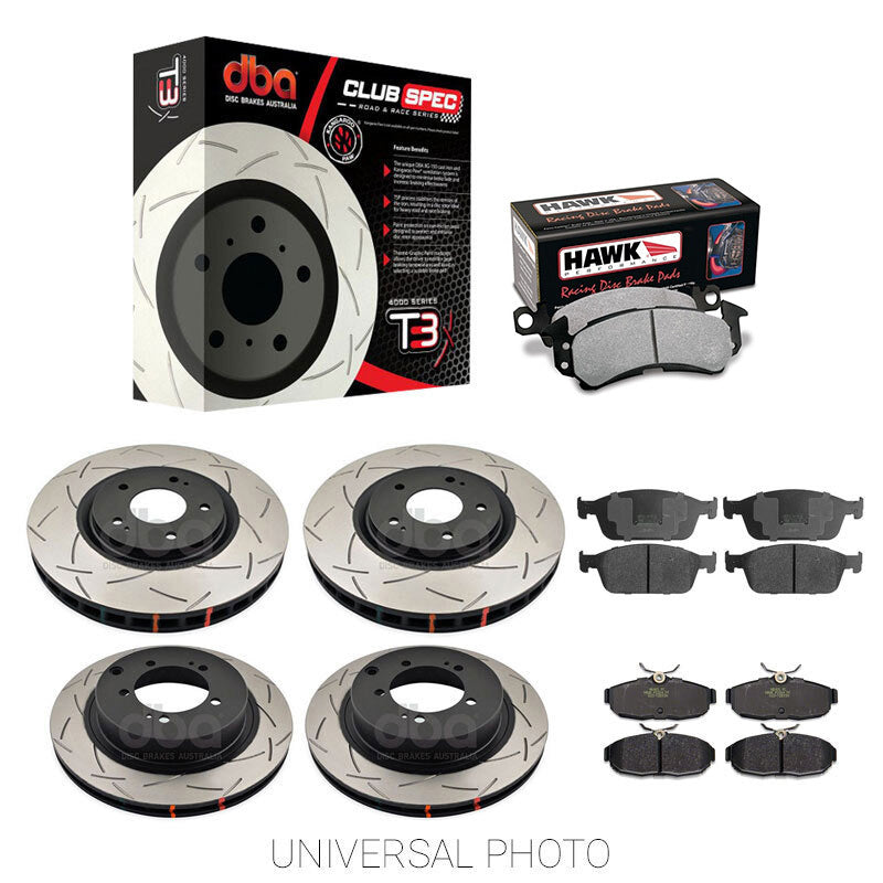 DBA T3 4000 Slotted Front/Rear Rotors w/Hawk Performance HP+ Pads - Ford Focus RS LZ 16-17 | PSR