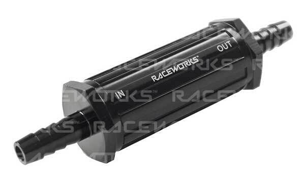 Raceworks Inline Fuel Filter 5/16" Barbs w/30 Micron Bronze Sintered Filter