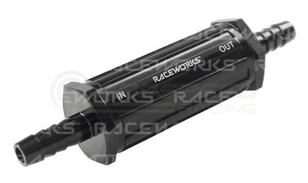 Raceworks Inline Fuel Filter 3/8" Barbs w/30 Micron Bronze Sintered Filter ALY-099 | Pro Speed