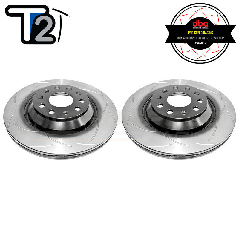 DBA T2 Street Series Slotted Rear Rotors - VW Golf GTI/R Mk5/6/7/Passat/Scirocco/Audi A3/S3/RS3/TT