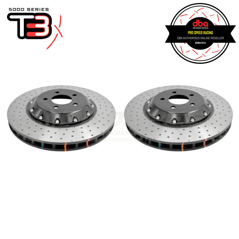 DBA T3 5000XD Series 2-Piece Drilled/Dimpled Front Rotors PAIR - Ford Mustang GT FM/FN DBA52166BLKXD