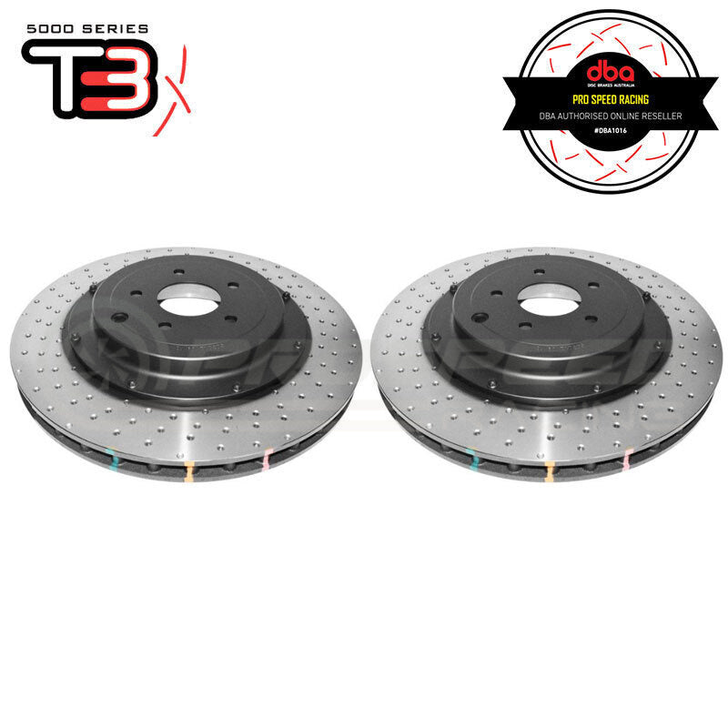 DBA T3 5000 Series 2-Piece Drilled/Dimpled Rear Rotors PAIR - Nissan GT-R R35 Brembo DBA52321BLKXD