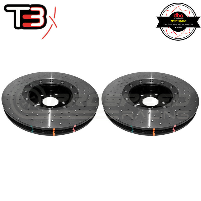 DBA T3 5000XD Series 2-Piece Drilled/Dimpled Front Rotors PAIR - Audi SQ5 8R/A8, S8 D4 DBA52774BLKXD