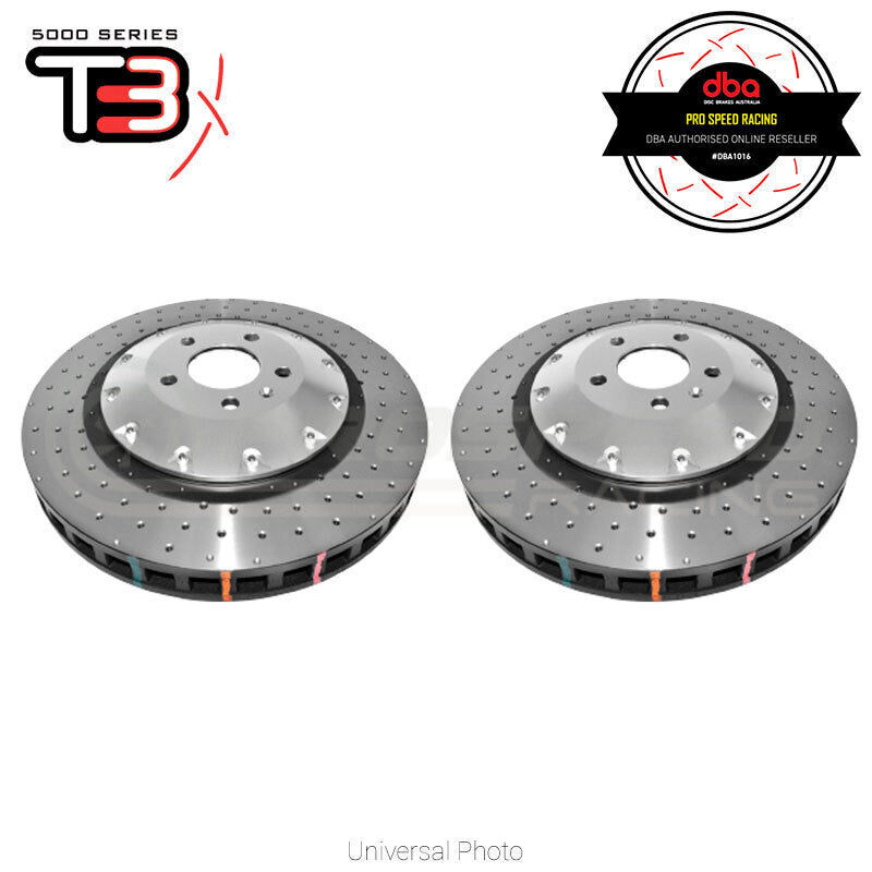 DBA 5000 XD Series 2-Piece Drilled/Dimpled Rotors PAIR Silver Hat - Audi RS6 13-17 / RS7 14-17 390mm