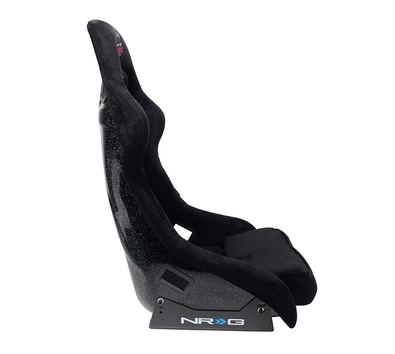 NRG "PRISMA Edition" FRP Race Bucket Seat Large - Black Pearl Shell/Black Alcantara Suede