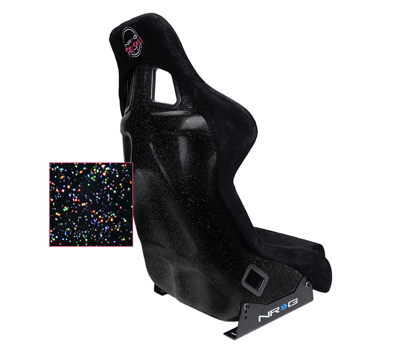 NRG "PRISMA Edition" FRP Race Bucket Seat Large - Black Pearl Shell/Black Alcantara Suede