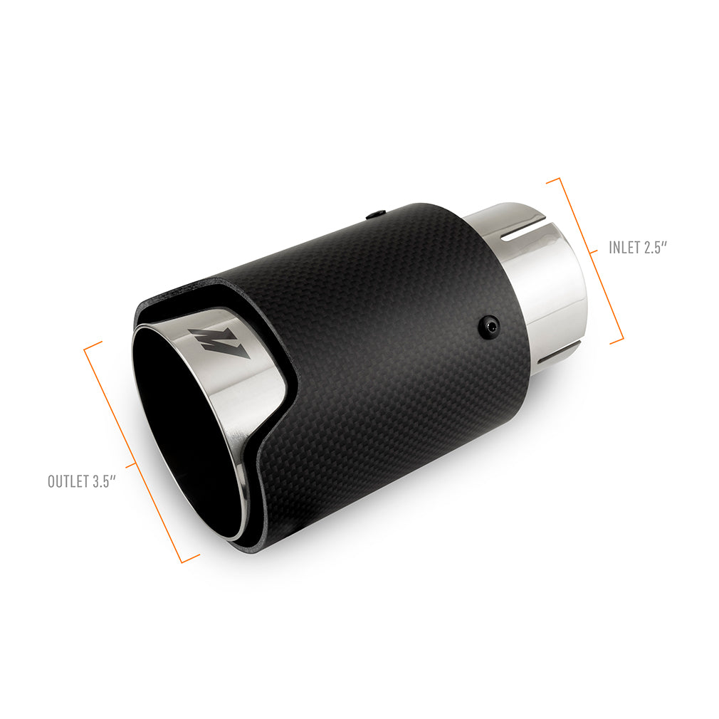 Mishimoto Carbon Fiber Muffler Tip, 2.5" Inlet,3.5" Outlet - Polished w/ M Logo