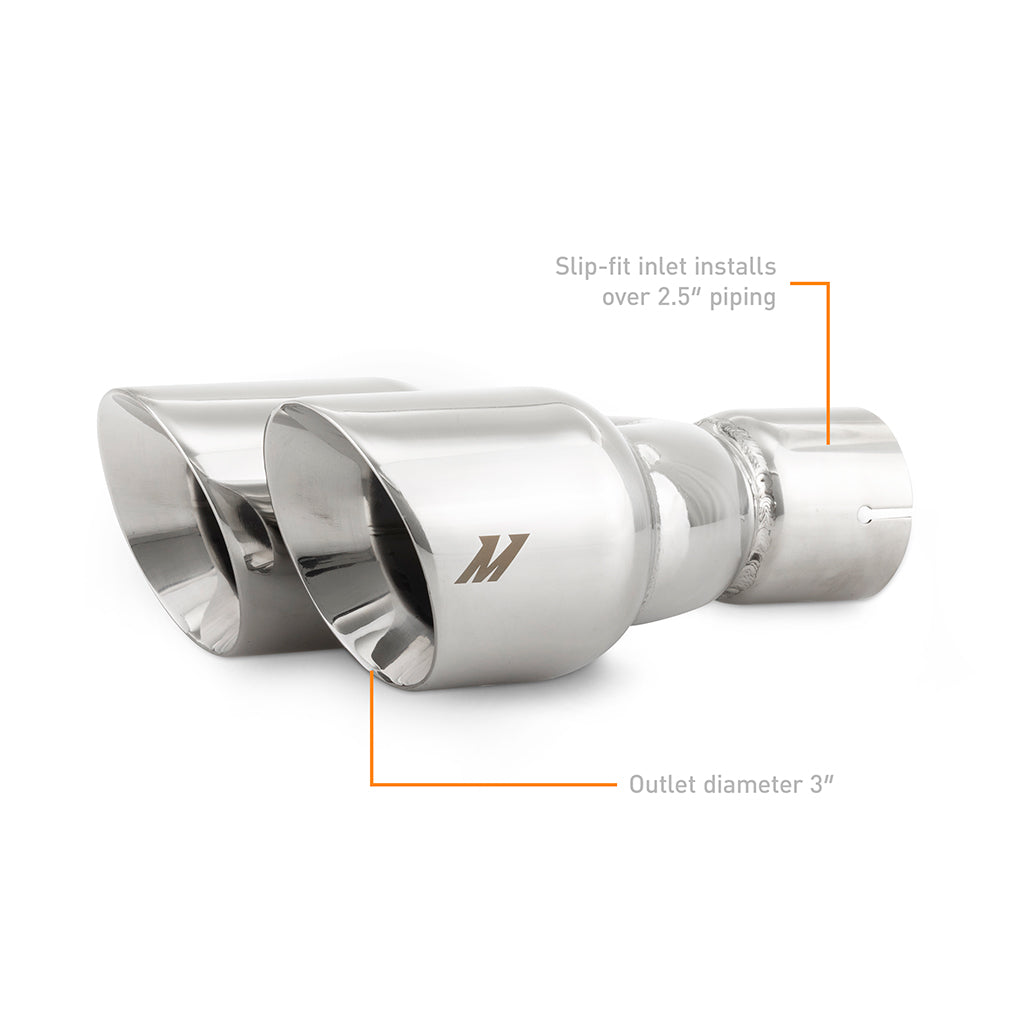 Mishimoto Dual Offset Tips, 2.5" Inlet, 3" Outlet, Slash Cut