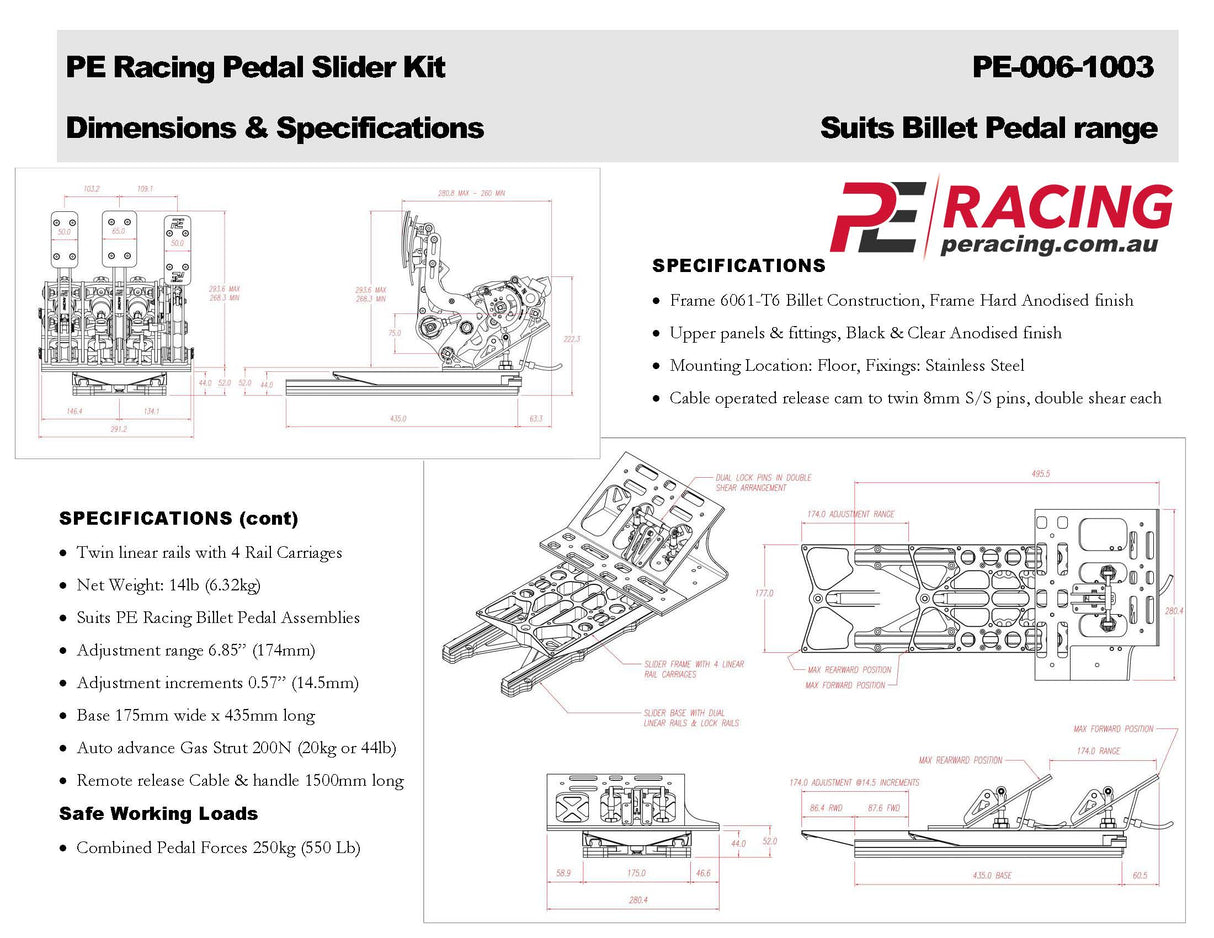 PE Racing Pedal Slider Kit PE-006-1003