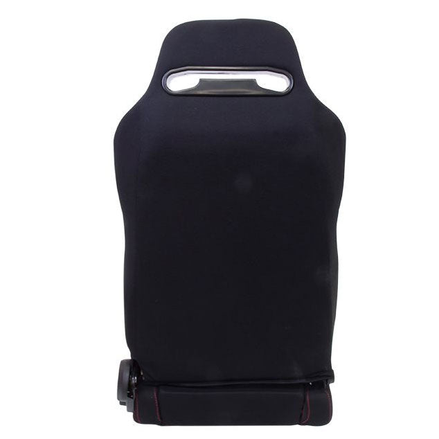 NRG Reclinable Sport Bucket Seat PAIR - Black Cloth w/Red Stitch