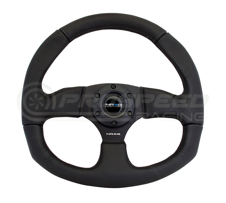 NRG Flat Botton Steering Wheel Black Leather/Black Stitching RST-009R | Pro Speed Racing