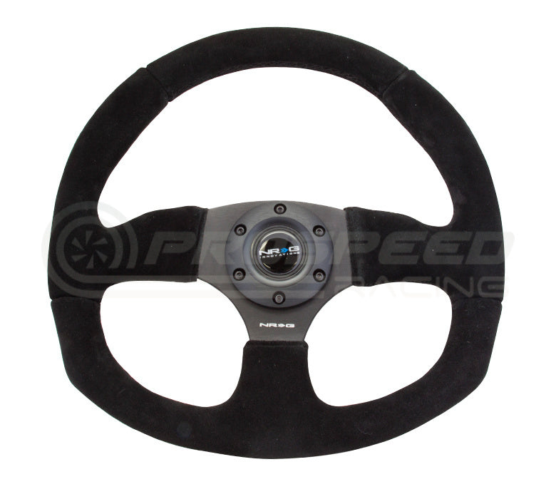NRG Flat Botton Steering Wheel Black Suede/Black Stitching RST-009S | Pro Speed Racing