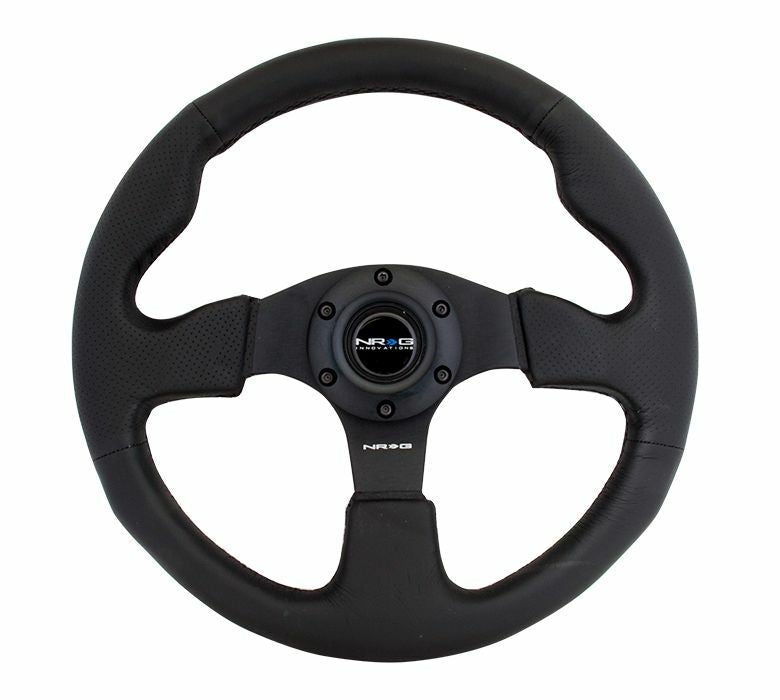 NRG Reinforced 320mm Race Steering Wheel - Black Spoke/Black Leather/Black Stitch