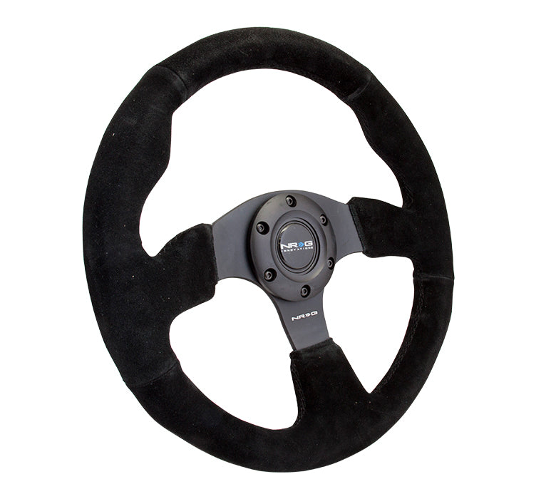 NRG Reinforced 320mm Race Steering Wheel - Black Spoke/Black Suede/Black Stitch