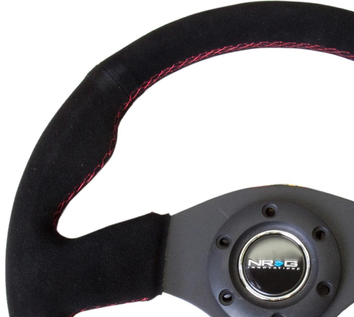 NRG Reinforced 320mm Race Steering Wheel - Black Spoke/Black Suede/Red Stitch