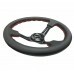 NRG Reinforced 350mm Sport 3" Deep Dish Steering Wheel - Black Slot Spoke/Black Leather/Red Stitch