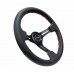 NRG Reinforced 350mm Sport 3" Deep Dish Steering Wheel - Black Slot Spoke/Black Leather/Red Stitch