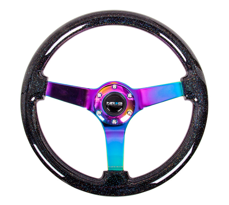 NRG Reinforced Steering Wheel 350mm - Black Sparkle w/ Neochrome RST-036BSB-MC | Pro Speed Racing