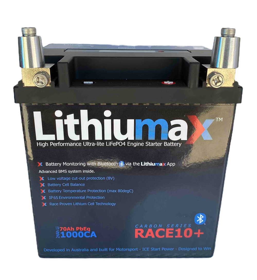 Lithiumax Race10+ Carbon Series 1000CA Lithium LiFePO4 Car Battery w/Bluetooth