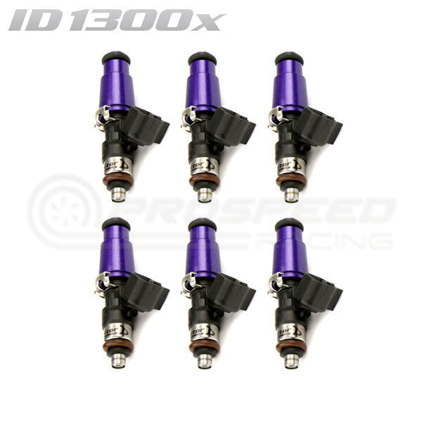 ID1300-XDS Injectors Set of 6, 60mm Length, 14mm Purple Adaptor Top, 14mm Lower O-Ring/11mm Machine O-Ring Retainer - Nissan GT-R R35 (V1 T1 Rails)