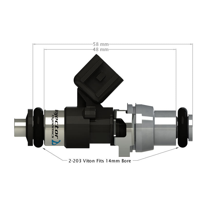 Injector Dynamics ID2600-XDS 48mm Single Injector w/14mm Grey Adaptor Top, 14mm Lower O-ring