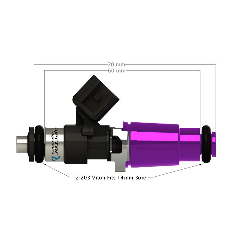 Injector Dynamics ID2600-XDS 60mm Single Injector w/14mm Grey Adaptor Top, 14mm Black Lower Adaptor