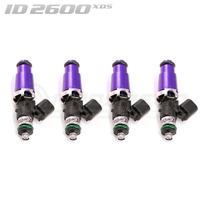 ID2600-XDS Injectors Set of 4, 60mm Length, 14mm Purple Adaptor Top, 14mm Lower O-Ring - Nissan SR20/Toyota 3S-GTE/BMW M3 E30