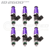 ID2600-XDS Injectors Set of 6, 60mm Length, 14mm Purple Adaptor Top, 14mm Lower O-Ring - Toyota Supra 2JZ-GTE/Holden V6/Porsche 993/996/997.1/BMW E36