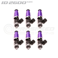 ID2600-XDS Injectors Set of 6, 60mm Length, 14mm Purple Adaptor Top, Denso Lower Cushion - Nissan Skyline R32/R33/R34