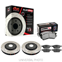 DBA T3 4000 Slotted Front Rotors w/Hawk Performance HP+ Pads - Ford Focus ST LW/LZ 11-18