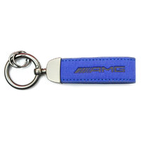 PSR Deluxe Leather Jet Tag Key Ring Blue w/Mercedes Benz AMG Logo