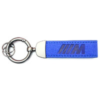 PSR Deluxe Leather Jet Tag Key Ring Blue w/BMW M Logo