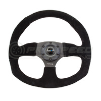 NRG Flat Botton Steering Wheel Black Suede/Black Stitching 