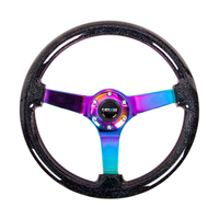 NRG Reinforced Steering Wheel (350mm / 3in. Deep) - Classic Blk Sparkle w/4mm Neochrome 3-Spoke Centre
