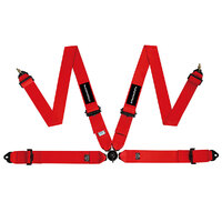 Raceworks 4 Point Cam Lock Harness w/Snap On Ends - Red (FIA Approved)