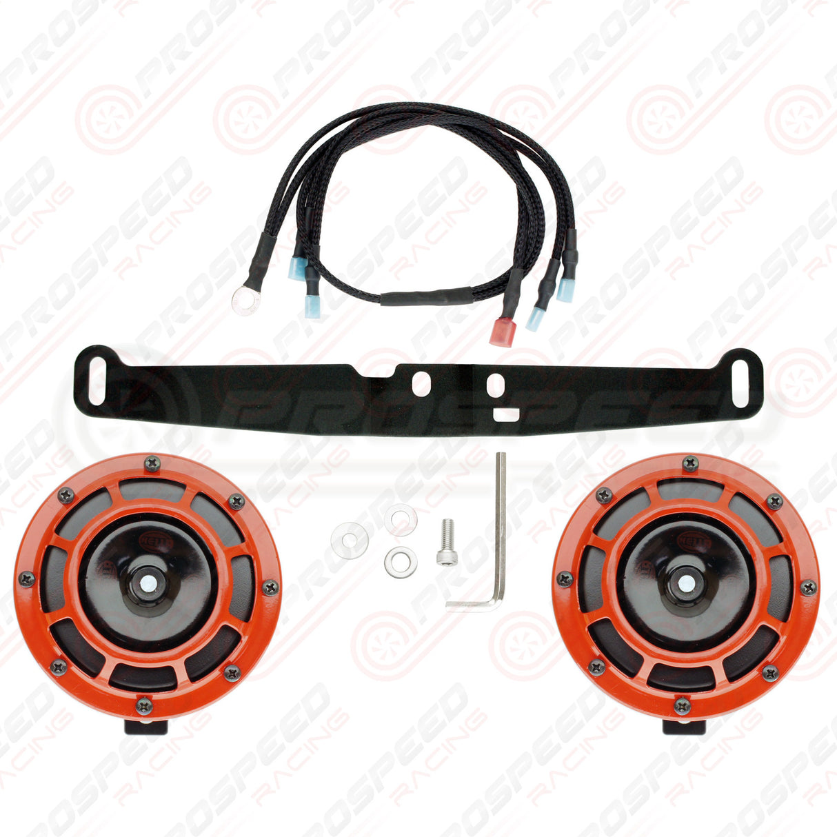 Hella Genuine Supertone Red Horn PAIR w/PSR Coloured Covers, Harness & Bracket