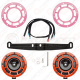 Hella Genuine Supertone Red Horn PAIR w/PSR Coloured Covers, Harness & Bracket