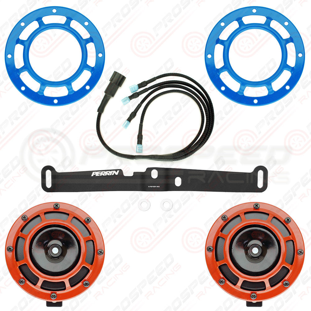 Hella Genuine Supertone Red Horn PAIR w/PSR Coloured Covers, Harness & Bracket