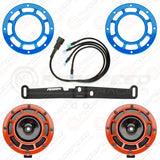 Hella Genuine Supertone Red Horn PAIR w/PSR Coloured Covers, Harness & Bracket