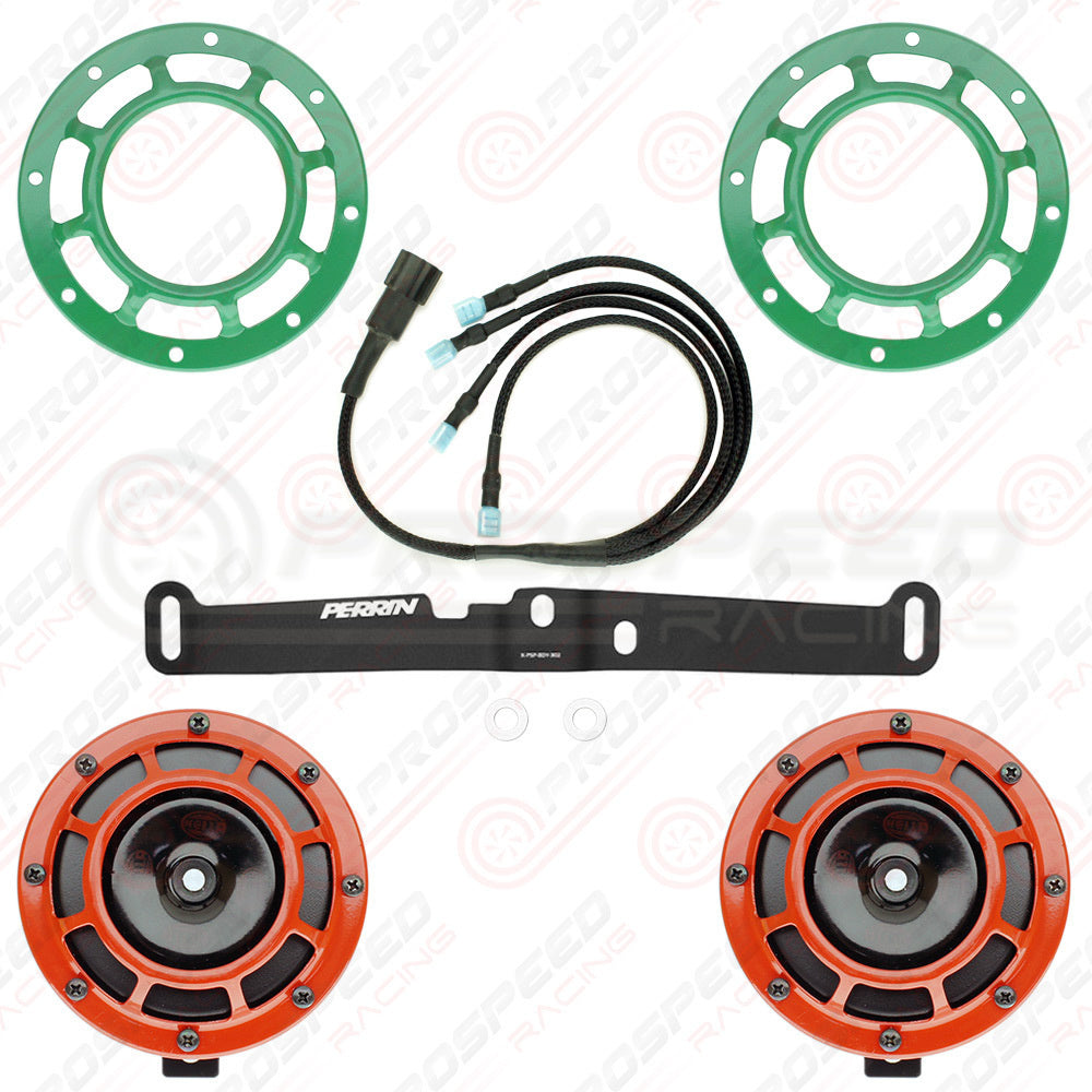 Hella Genuine Supertone Red Horn PAIR w/PSR Coloured Covers, Harness & Bracket