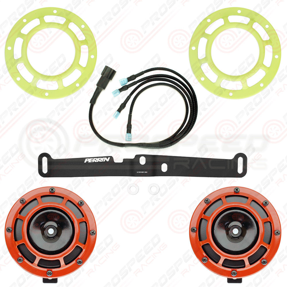 Hella Genuine Supertone Red Horn PAIR w/PSR Coloured Covers, Harness & Bracket
