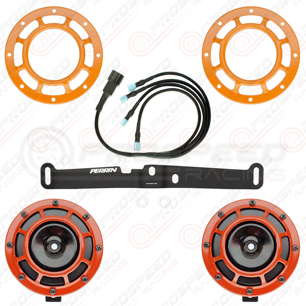 Hella Genuine Supertone Red Horn PAIR w/PSR Coloured Covers, Harness & Bracket