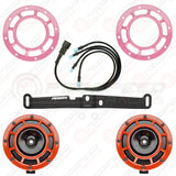 Hella Genuine Supertone Red Horn PAIR w/PSR Coloured Covers, Harness & Bracket