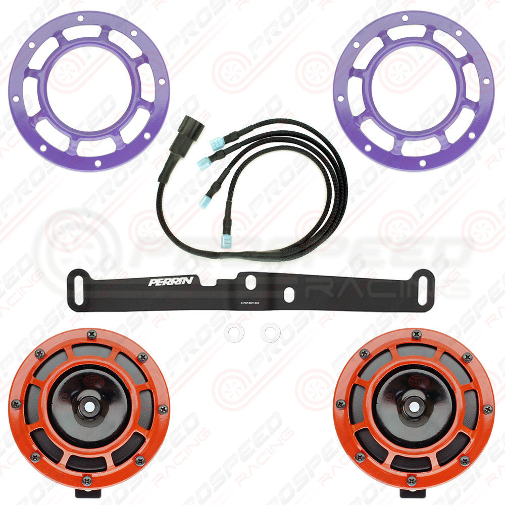 Hella Genuine Supertone Red Horn PAIR w/PSR Coloured Covers, Harness & Bracket
