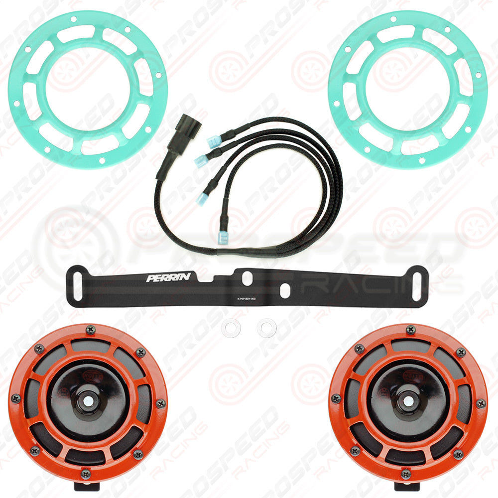 Hella Genuine Supertone Red Horn PAIR w/PSR Coloured Covers, Harness & Bracket