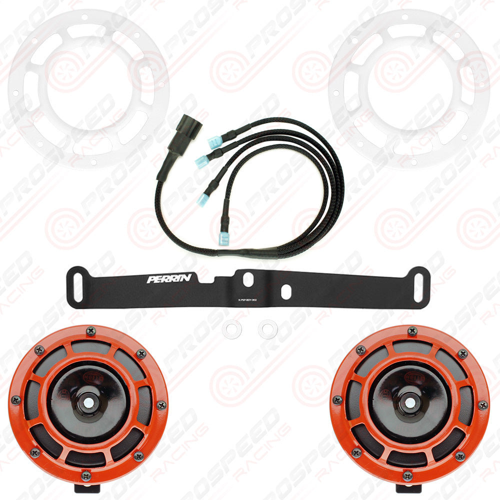 Hella Genuine Supertone Red Horn PAIR w/PSR Coloured Covers, Harness & Bracket