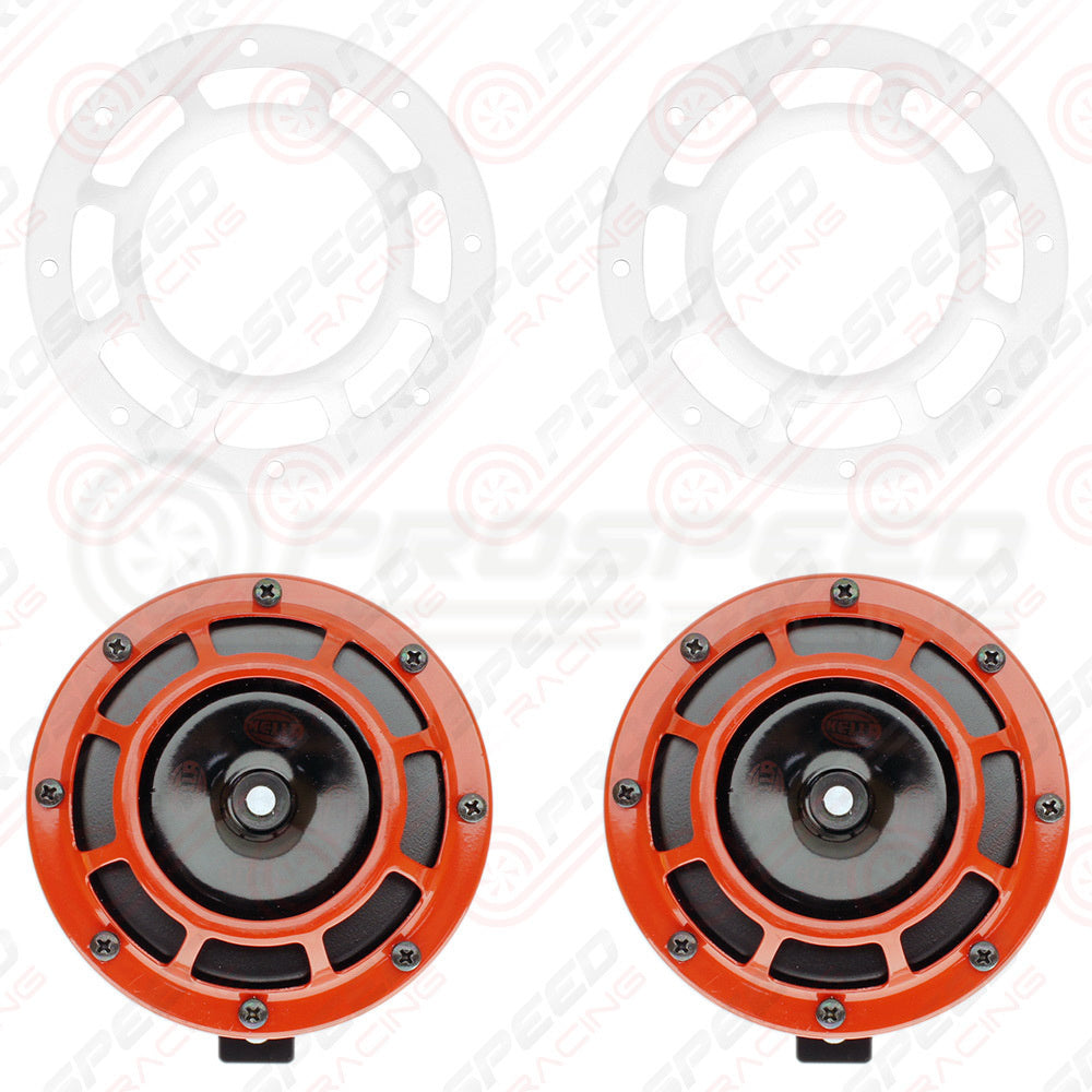Hella Genuine Supertone Red Horn PAIR w/PSR Coloured Covers, Harness & Bracket
