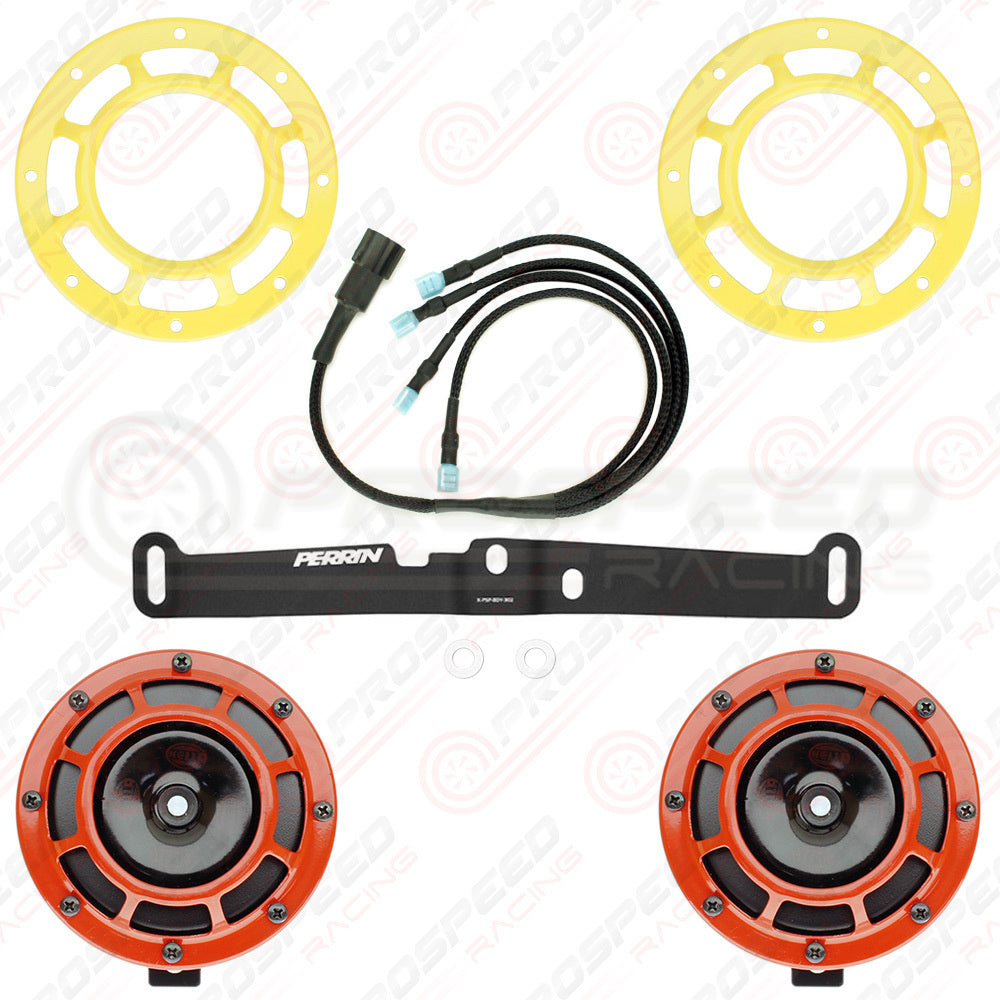 Hella Genuine Supertone Red Horn PAIR w/PSR Coloured Covers, Harness & Bracket